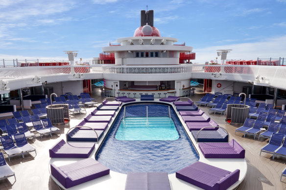 The pool deck on board Valiant Lady.