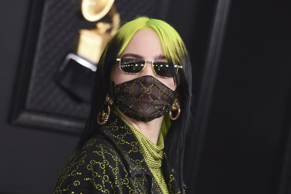 Billie Eilish wearing her Gucci-designed mask at this year's Grammy Awards.