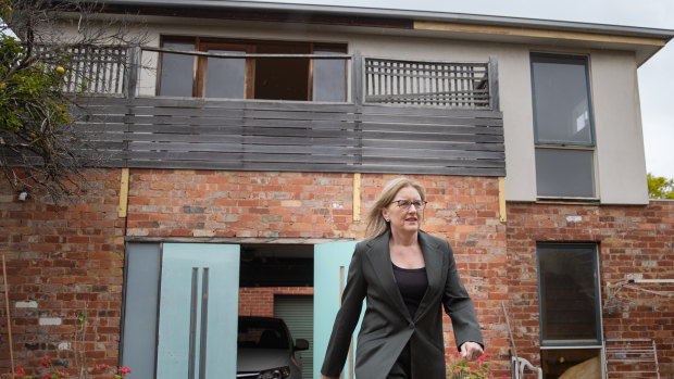 Premier Jacinta Allan at the announcement of the granny flat scheme on Tuesday.