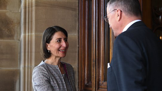 NSW Premier Gladys Berejiklian arrives at Government House in Sydney to meet the Governor, David Hurley. 