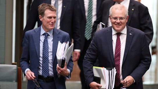 Industrial Relations Minister Christian Porter (left) with Prime Minister Scott Morrison this week.