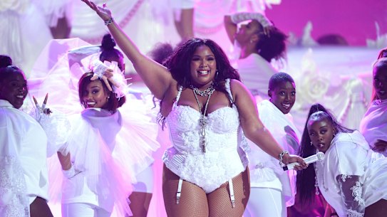 Lizzo performs "Truth Hurts" at the BET Awards in Los Angeles on June 23, 2019. 