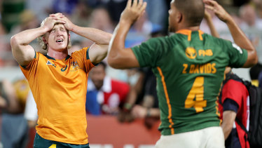 Henry Hutchison reacts to South Africa’s match-winning score in the dying moments of the men’s final.