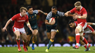 Kurtley Beale makes a break against Wales last month in the Indigenous jersey.