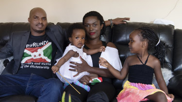 Pacifique Ndayisaba with his family. A former student leader in the Republic of Burundi, he fled to Uganda and then came to Australia on a visa with the help of Amnesty International.