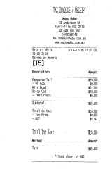 Receipt for lunch with Costa Georgiadis.