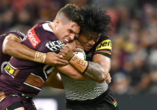 The Broncos peppered Panthers winger Brian To’o with high kicks.