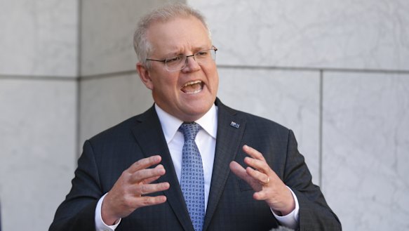 Prime Minister Scott Morrison during a press conference at Parliament House in Canberra.