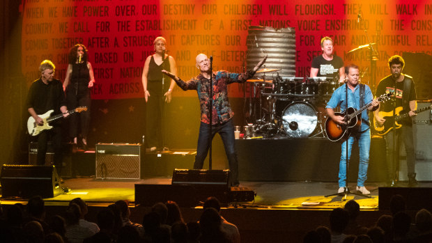 Midnight Oil performs to a sold out crowd at the Enmore Theatre.