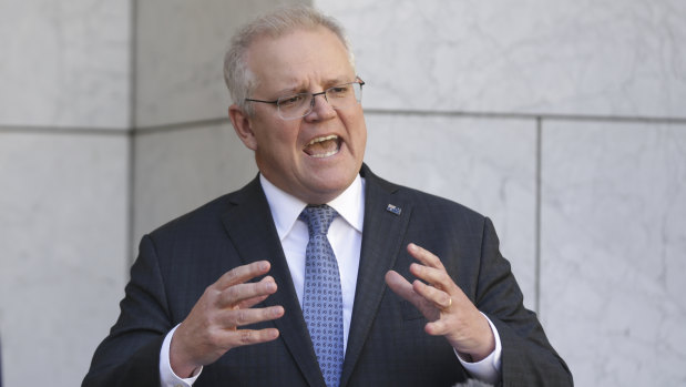 Prime Minister Scott Morrison during a press conference at Parliament House in Canberra.
