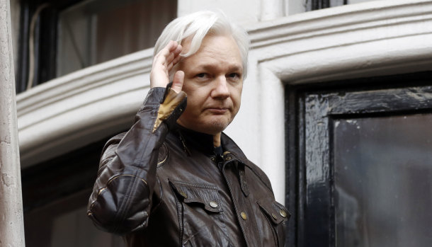 WikiLeaks founder Julian Assange at the Ecuadorean embassy .
