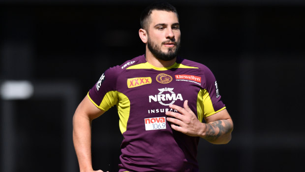 Jack Bird in action during a Broncos training session at Clive Berghofer Field in Brisbane.