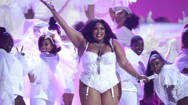 Lizzo performs "Truth Hurts" at the BET Awards in Los Angeles on June 23, 2019. 