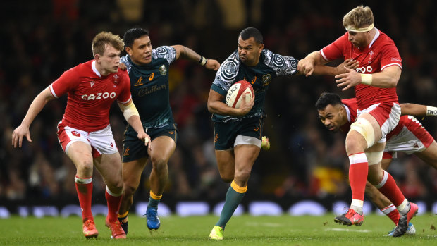 Kurtley Beale makes a break against Wales last month in the Indigenous jersey.