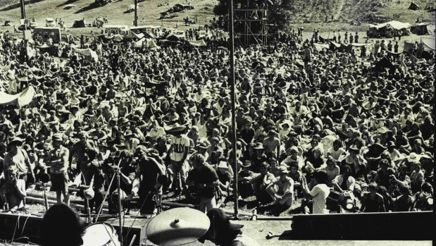 Part of the huge crowd at the Ourimbah pop festival, January 1970