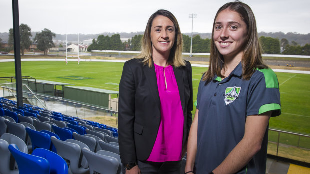 Canberra United coach Heather Garriock and Young Matildas captain Karly Roestbakken.