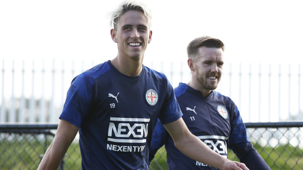 Uncertain plans: Melbourne City's Lachlan Wales and Craig Noone at training.