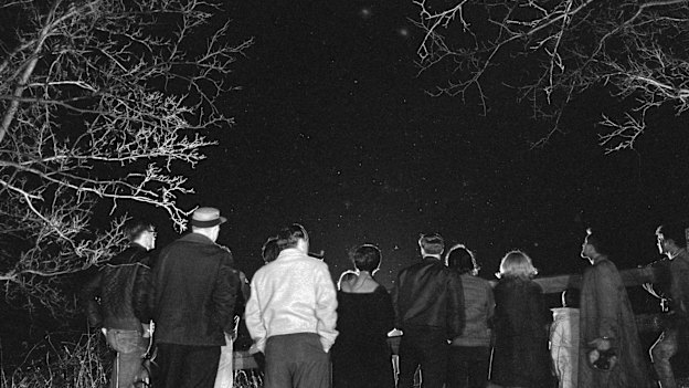 In 1966, with unidentified flying objects reportedly frequenting the southern Michigan area, curious citizens turned out by the hundreds to scan the night sky. 