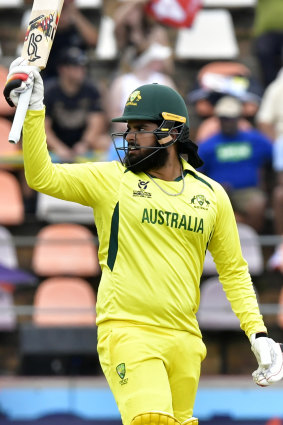 Harjas Singh celebrates his 50 in the World Cup final against India in Benoni, South Africa, earlier this month.