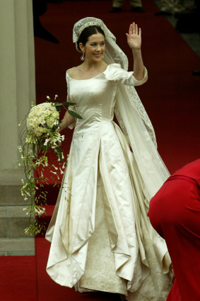 Mary Donaldson arrives at Copenhagen Cathedral for her wedding to Crown Prince Frederik 