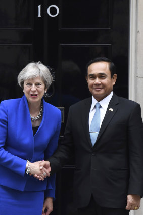 Britain's Prime Minister Theresa May welcomes Thai counterpart Prayuth Chan-ocha to 10 Downing Street last week.
