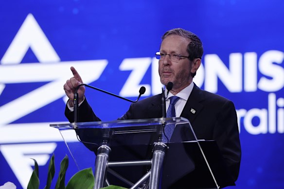 President Isaac Herzog speaking at a Jewish community event in Southbank.