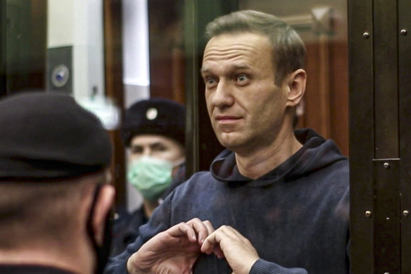 Alexei Navalny during a court hearing in Moscow on February 2. 