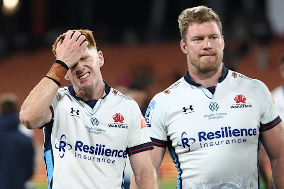 Sid Harvey (left) and the Waratahs had a night to forget against the Chiefs.