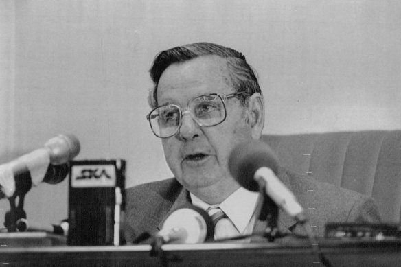 Justice James Muirhead at the opening of the royal commission into the deaths of Aboriginals in custody, January 27, 1988.
