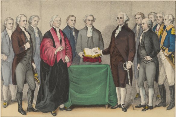 George Washington's swearing in as the first US president, in 1789.