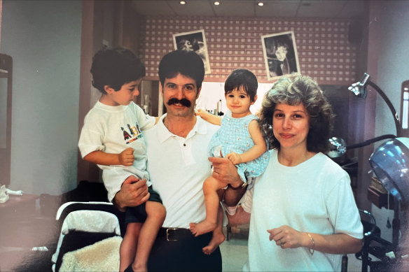 Michael, Sam, Olivia and Mary Pellegrino in the Hurstville family hair salon.