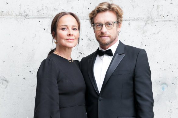 Simon Baker and Rebecca Rigg at the 2019 American Australian Arts Awards.