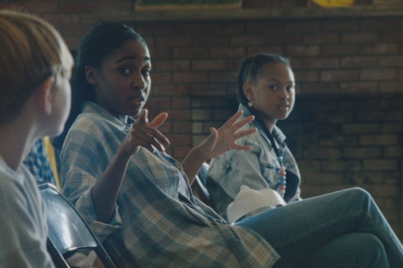 Ayo Edebiri, star of The Bear, in a scene from Theatre Camp.