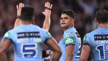 Crucial moment: Latrell Mitchell is sin-binned in Origin I.