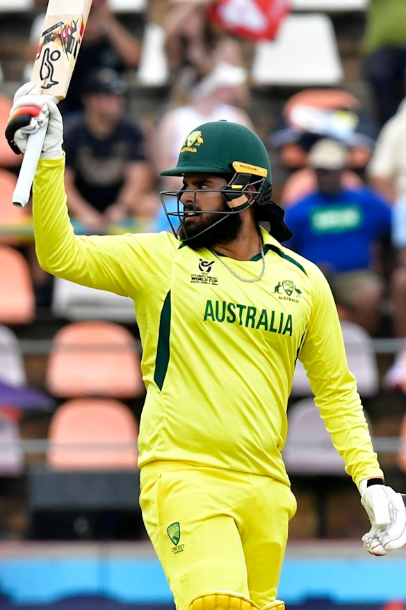 Harjas Singh celebrates his 50 in the World Cup final against India in Benoni, South Africa, earlier this month.