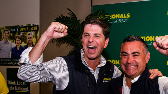 Nationals candidate David Layzell with his leader John Barilaro.
