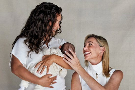 Ashleigh Raper (right) gave birth to baby Mia for her best friend, Lucy Koops.