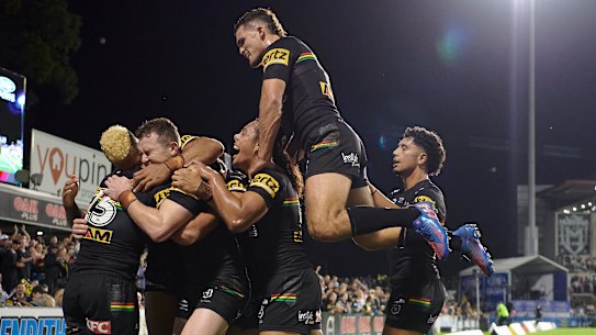 Make that six on the trot ... Penrith celebrated a 34-12 victory.