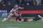 Mitch Moses was awarded a controversial penalty for high contact.