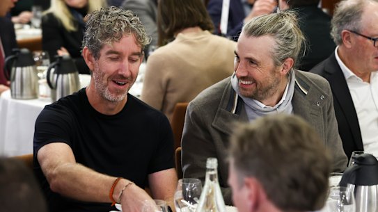 Atlassian co-founders Scott Farquhar and Mike Cannon-Brookes at the National Press Club on Wednesday.