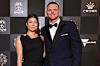 Steven May of the Melbourne Demons and partner Sachi Dadearrive arrive ahead of the 2024 Brownlow Medal 