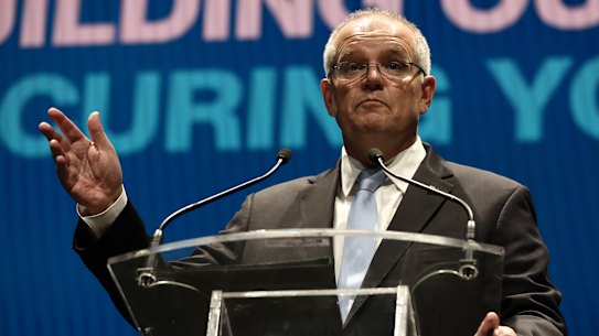 Prime Minister Scott Morrison at the Coalition campaign launch in Melbourne.