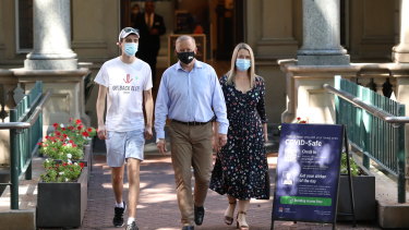Labor leader Anthony Albanese, pictured with son Nathan and girlfriend Jodie Haydon, leaves Royal Prince Alfred Hospital after a car crash. 
