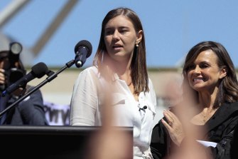 Brittany Higgins, seen here at the March 4 Justice protest with Lisa Wilkinson (right), has made contact with Peta Credlin.