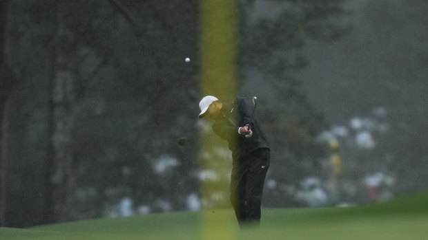 Jason Day plays during the rain-marred third round.