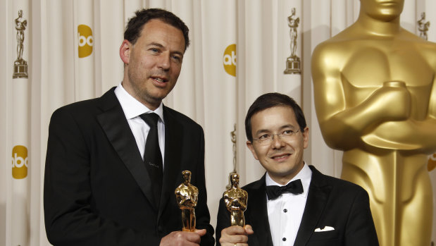 Co-directors Shaun Tan (right) and Andrew Ruhemann with their Oscar for best animated short film for The Lost Thing in 2011.