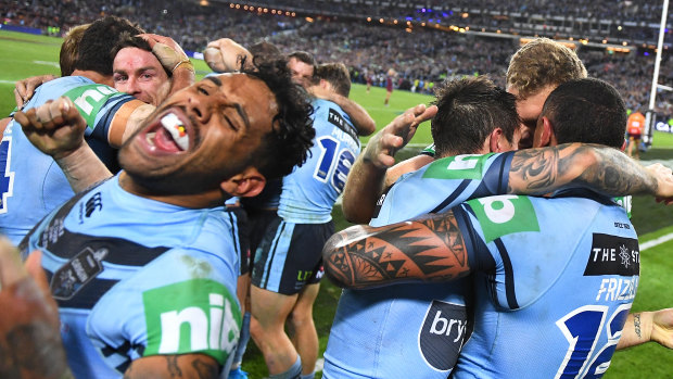 Blue in a row: NSW celebrate back-to-back series wins with victory over Queensland on Wednesday night.