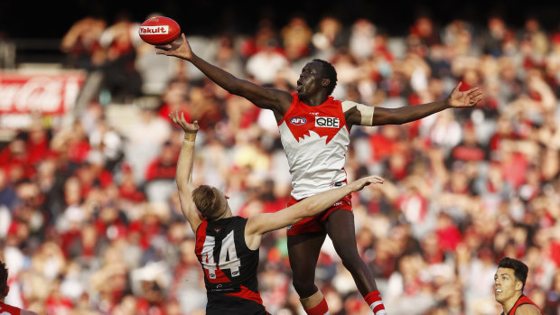 Aliir Aliir proved a more than competent fill-in ruckman for Sydney in their 10-point defeat to Essendon.