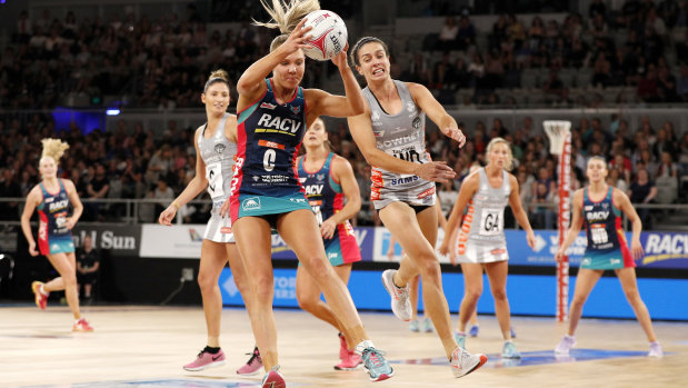 Melbourne Vixens captain Kate Moloney in action against the Collingwood Magpies in round one.