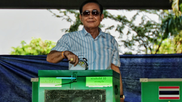 Prayut Chan-o-cha casting his vote on Sunday.